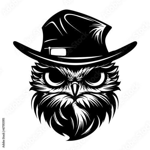 Unique Logo of Owl Wearing a Detective Hat. Vector Illustration. SVG