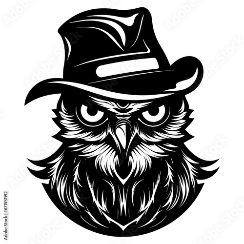 Unique Logo of Owl Wearing a Detective Hat. Vector Illustration. SVG