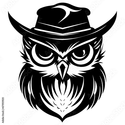 Unique Logo of Owl Wearing a Detective Hat. Vector Illustration. SVG