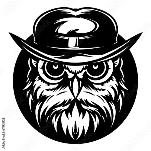 Unique Logo of Owl Wearing a Detective Hat. Vector Illustration. SVG