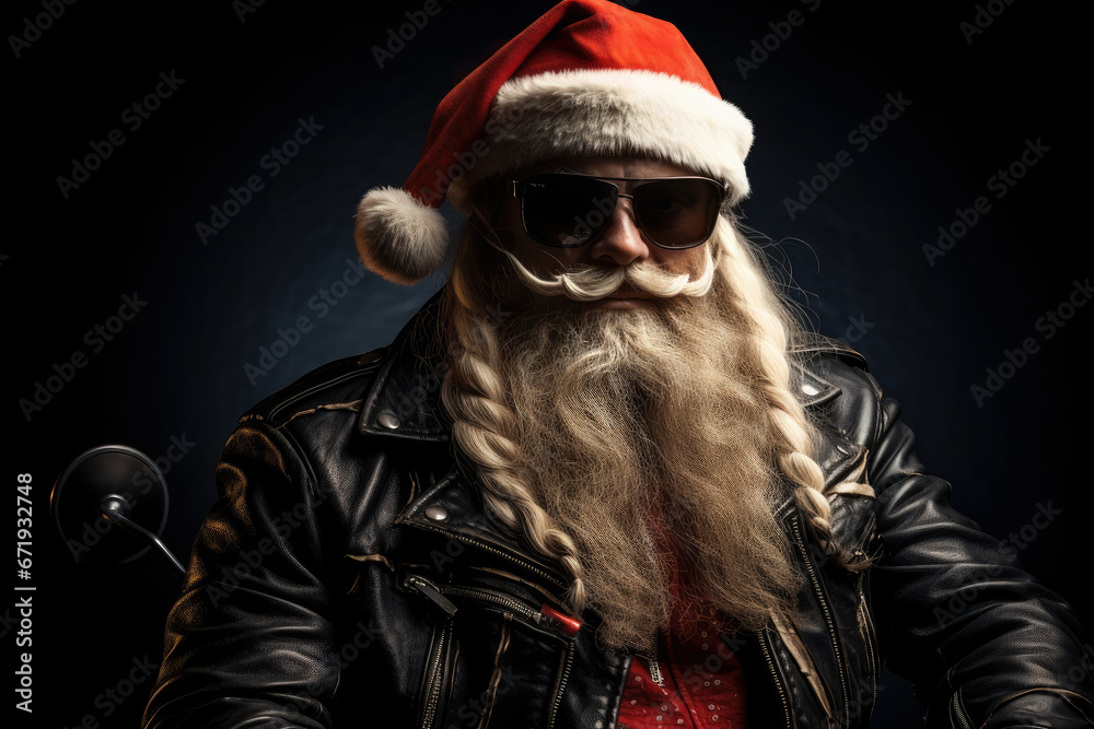 Cool Santa Claus as a biker with sunglasses and a leather jacket. Cool Santa Claus as a biker with sunglasses and a leather jacket.