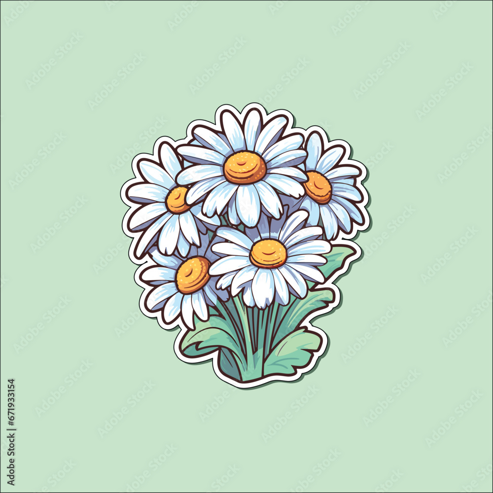 daisies sticker. kawaii cartoon illustration