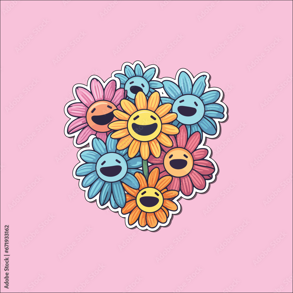 daisies sticker. kawaii cartoon illustration daisies sticker. kawaii cartoon illustration
