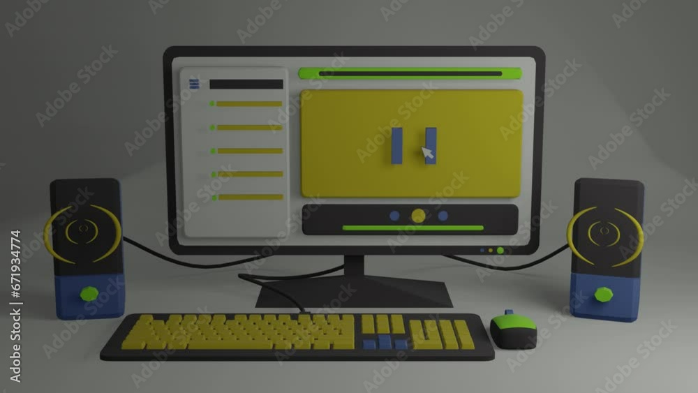 Mock up Desktop computer. Screen device mockup monitor play music, Realistic 3d. Mock up Desktop computer. Screen device mockup monitor play music, Realistic 3d.