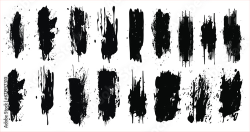 Abstract grunge paint brush stroke set,  artistic design elements on white background, Graphic element design with ink splatter or splash