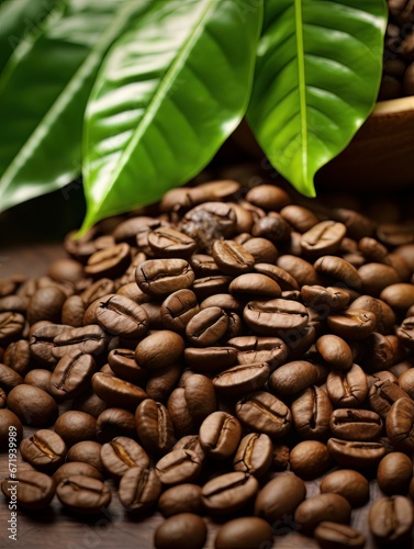 Coffee beans and leaves AI