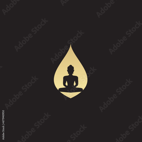 Buddha logo design in gold color, suitable for spiritual business. Gautama Buddha was an ascetic and spiritual teacher from South Asia who lived in the 6th or 5th century BC. 