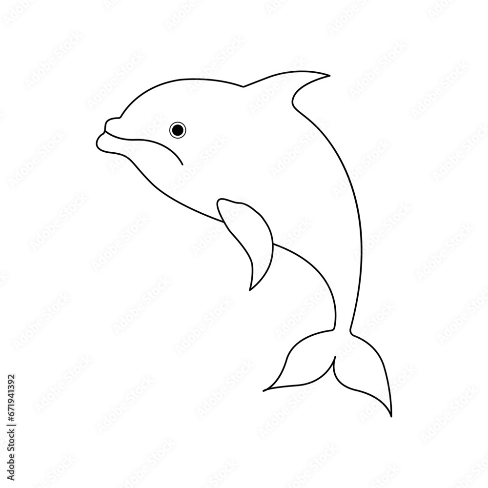 Dolphin fish jumps out of the water continuous one line outline vector drawing illustration Dolphin fish jumps out of the water continuous one line outline vector drawing illustration