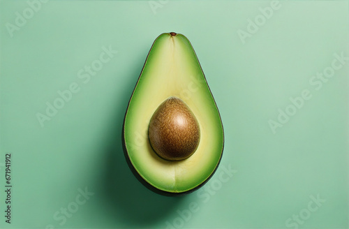 Green background with an avocado cut in half photo