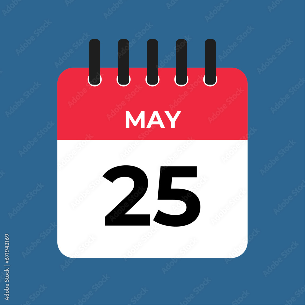 may 25 calendar reminder. 25 may daily calendar icon template. Calendar 25 may icon Design template. Vector illustration