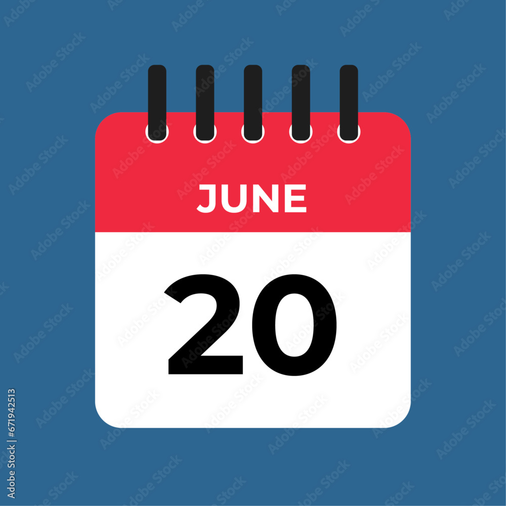 june 20 alendar reminder. 20 june daily calendar icon template. Calendar 20 june icon Design template. Vector illustration june 20 alendar reminder. 20 june daily calendar icon template. Calendar 20 june icon Design template. Vector illustration