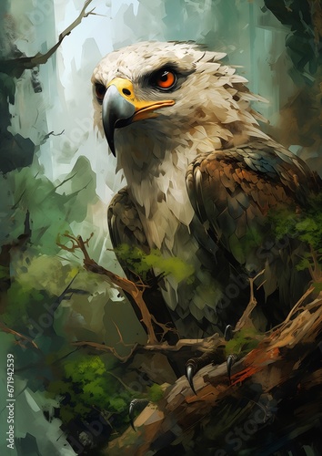 bird prey perched branch forest portrait beak eagle guardian project nationalist superhero