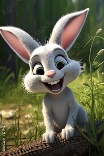 sitting log grass smile rabbit bunny perfect white buzz sarcastic pose cute expressive face desktop fencer mangy