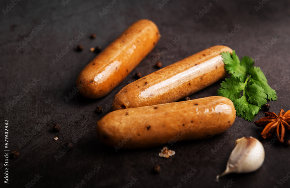 Delicious sausages, delicious food closeup Delicious sausages, delicious food closeup