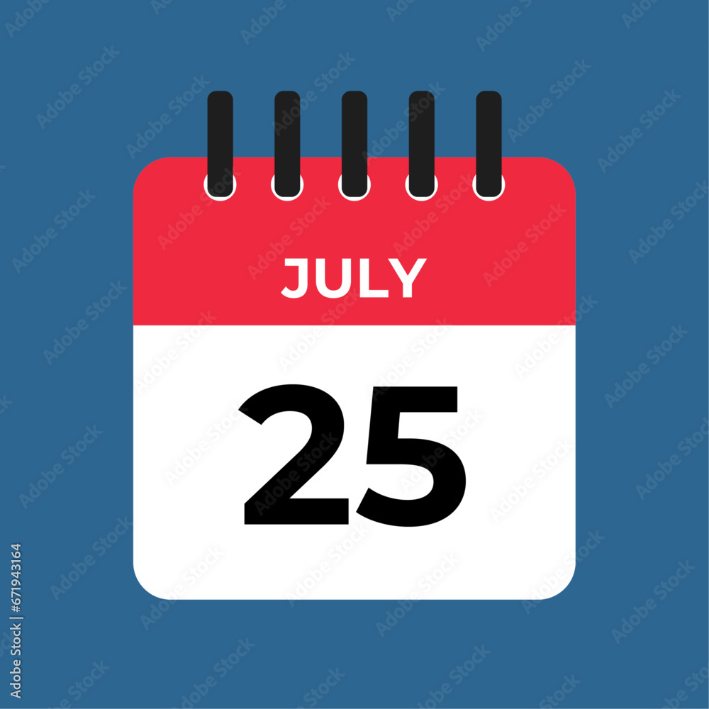 july 25 calendar reminder. 25 july daily calendar icon template. Calendar 25 july icon Design template. Vector illustration july 25 calendar reminder. 25 july daily calendar icon template. Calendar 25 july icon Design template. Vector illustration