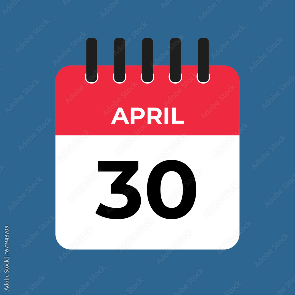 april 30 calendar reminder. 30 april daily calendar icon template. Calendar 30 april icon Design template. Vector illustration april 30 calendar reminder. 30 april daily calendar icon template. Calendar 30 april icon Design template. Vector illustration