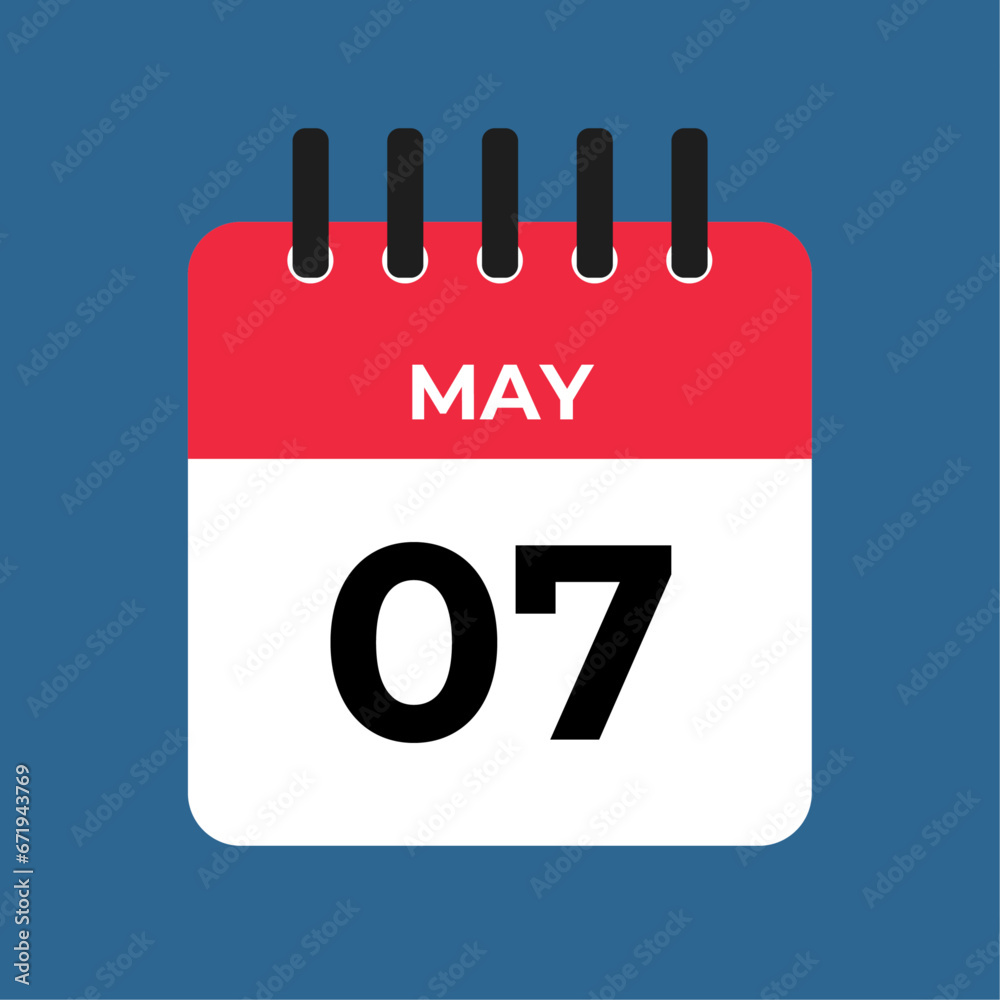 may 7 calendar reminder. 7 may daily calendar icon template. Calendar 7 may icon Design template. Vector illustration may 7 calendar reminder. 7 may daily calendar icon template. Calendar 7 may icon Design template. Vector illustration