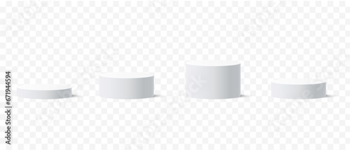 Set White podium stand, cylindrical pedestal display isolated on white background. Vector eps for display product	
