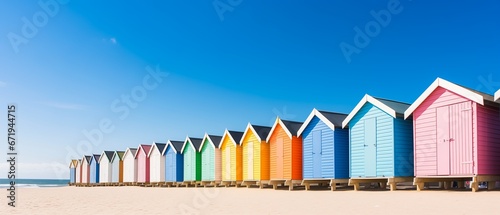 brightly colored beach huts line front blue sky city anisotropic filtering blessed aisles crisp details better homes gardens barrels contrast light