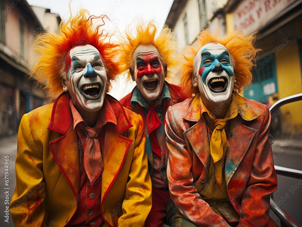 clowns dressed clothing clown makeup sitting car avatar happy grin