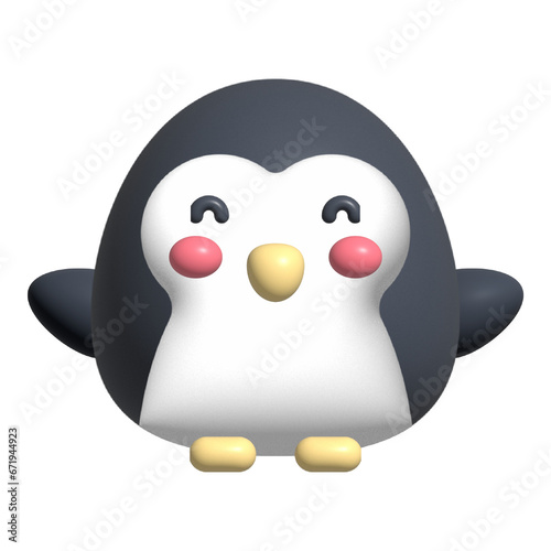 Pinguins cartoon 3d illustration. Arctic fauna wild animals isolated illustration