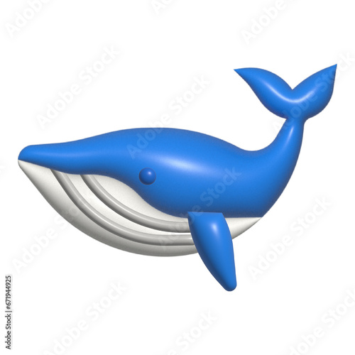 3D cartoon whale 3d render icon illustration