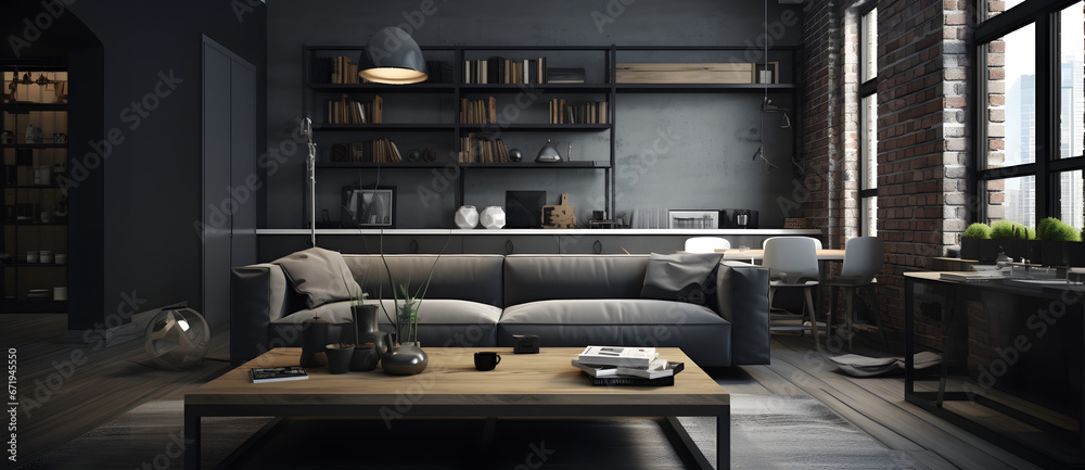 Modern industrial style using dark gray background coffee table in living room Living room 2