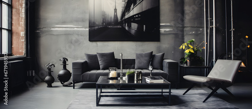 Modern industrial style using dark gray background coffee table in living room Living room 5