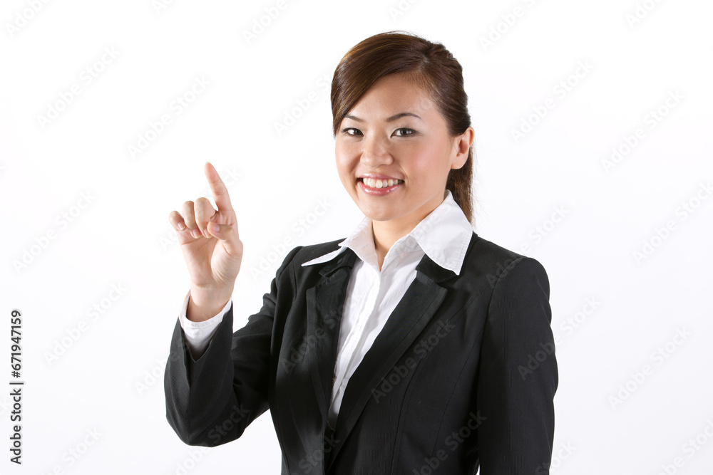 businesswoman pointing finger at a virtual screen businesswoman pointing finger at a virtual screen