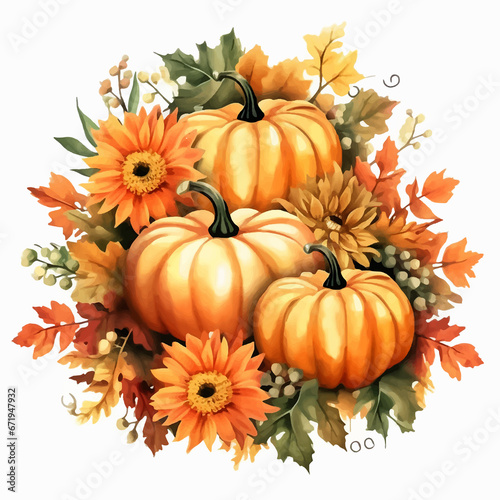 pumpkin autumn thanksgiving fall seasonal nature decorative yellow orange illustration leaves