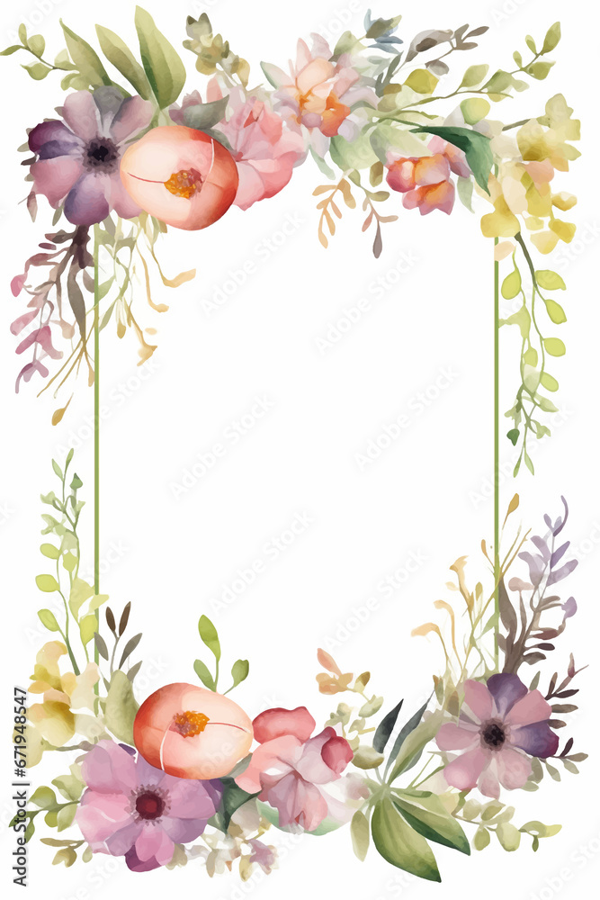 invitation rose watercolor wedding romantic border greeting elegant greenery square rustic frame