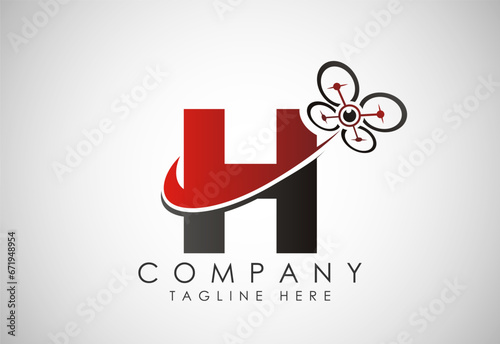 Letter H drone logo design vector template. Drone technology logo sign symbol