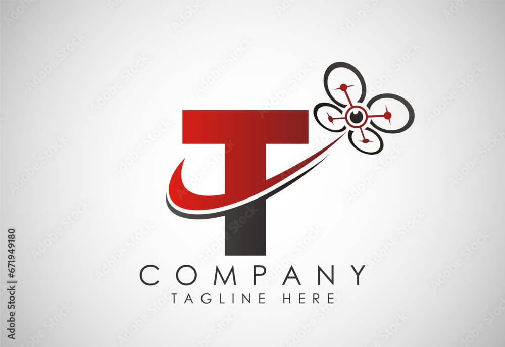 Letter T drone logo design vector template. Drone technology logo sign symbol Letter T drone logo design vector template. Drone technology logo sign symbol