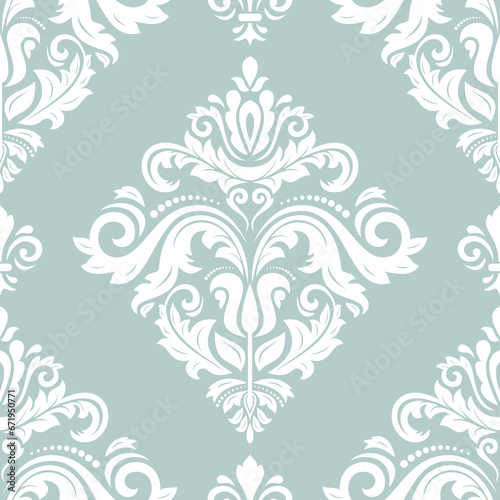 Classic light blue and white seamless pattern. Damask orient ornament. Classic vintage background. Orient pattern for fabric, wallpapers and packaging