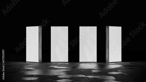 4 Lightbox On Cement Dark Background 3D rendering