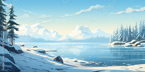 Illustrate a serene natural scene, such as a peaceful beach or a snowy forest © Teerasak