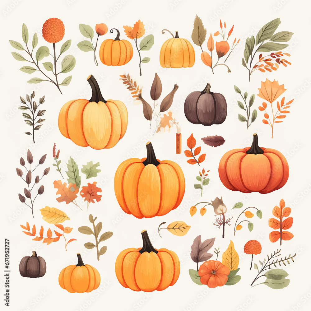 thanksgiving november october textile print watercolor harvest paint seasonal poster horizontal