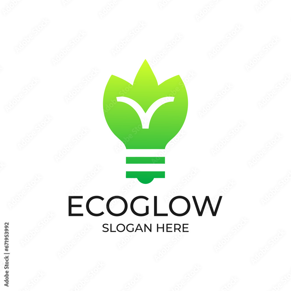 Eco glow logo design, combination of light bulb and leaf logo, representing sustainable energy and nature. Simple, modern, and minimaslit logo. Eco glow logo design, combination of light bulb and leaf logo, representing sustainable energy and nature. Simple, modern, and minimaslit logo.