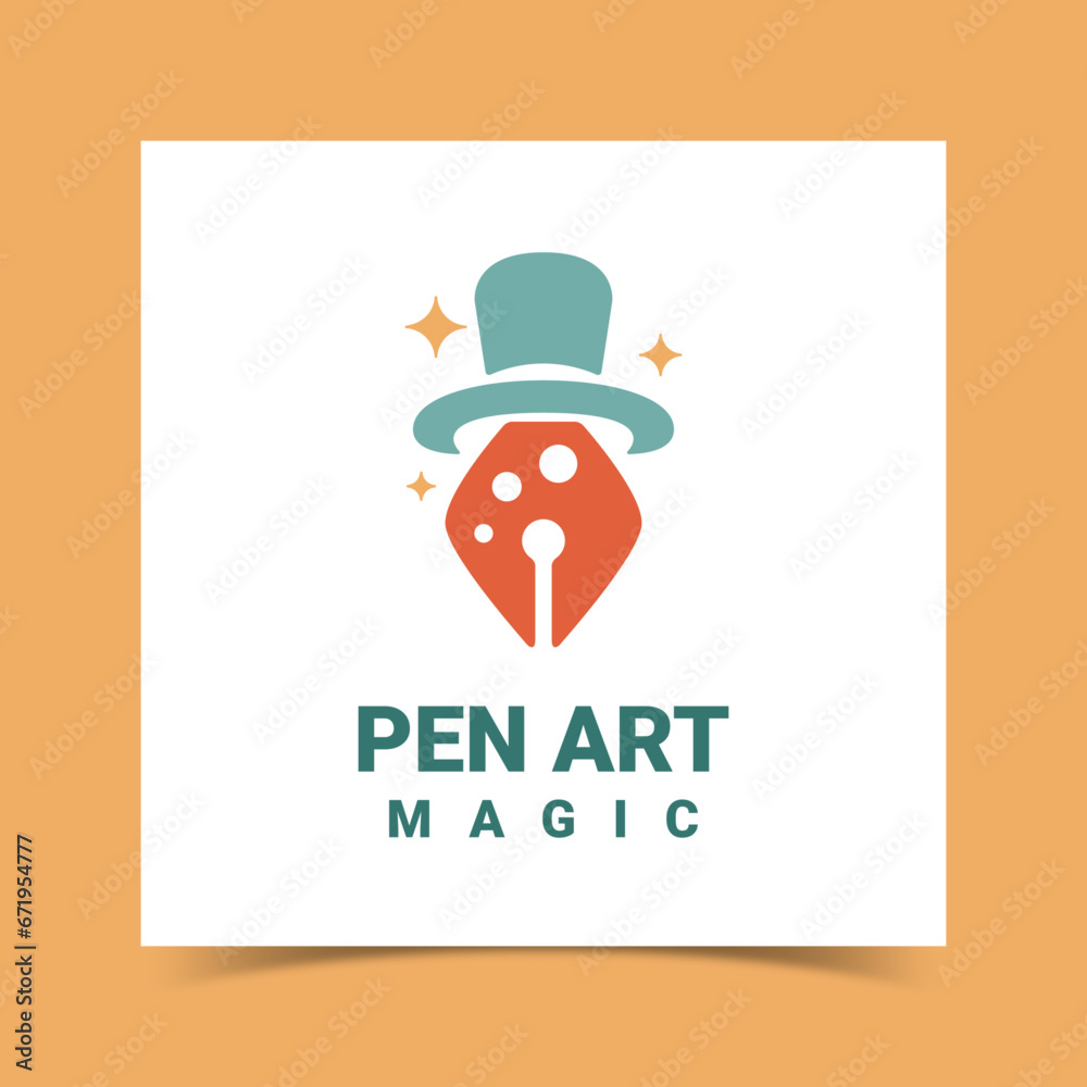 Pen art magic logo template vector