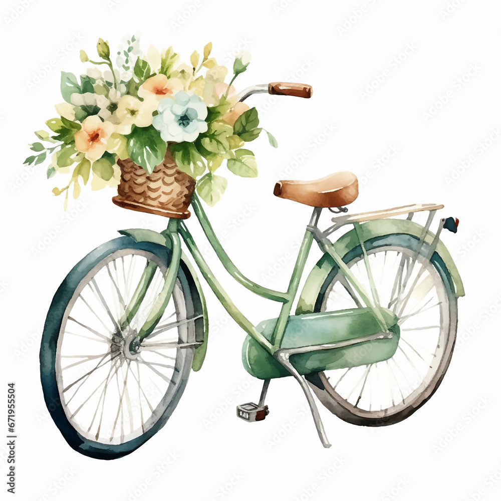 cycle flowers invitation rose sketch watercolor wedding drive greeting graphic wheel ride elegant