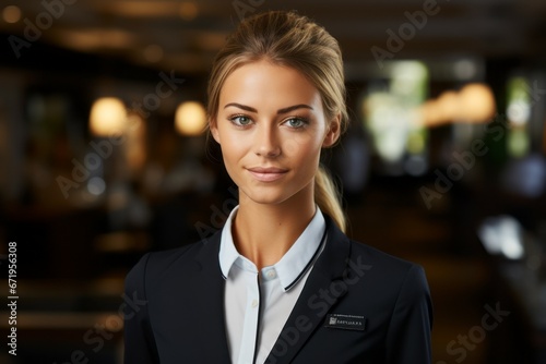Woman hotel manager. Concept of top in demand profession. Portrait with selective focus and copy space © top images