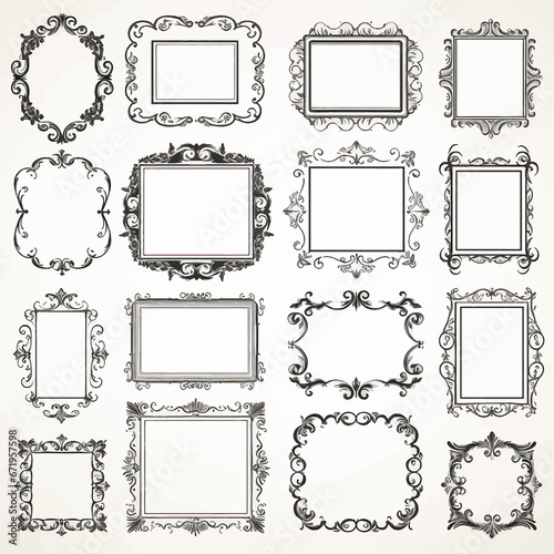 decorative retro design vintage floral Victorian border swirl frame vector label ornamental set