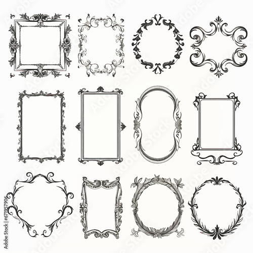 frame decorative vintage retro border set vector ornamental element ornate design illustration