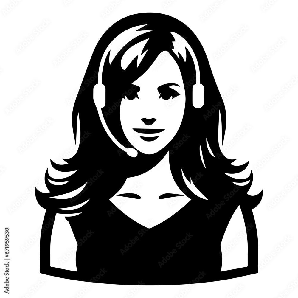 Call center woman vector silhouette, call center girl vector, news presenter vector silhouette Call center woman vector silhouette, call center girl vector, news presenter vector silhouette