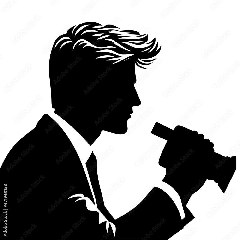 Journalist vector silhouette illustration, Camera man vector silhouette Journalist vector silhouette illustration, Camera man vector silhouette