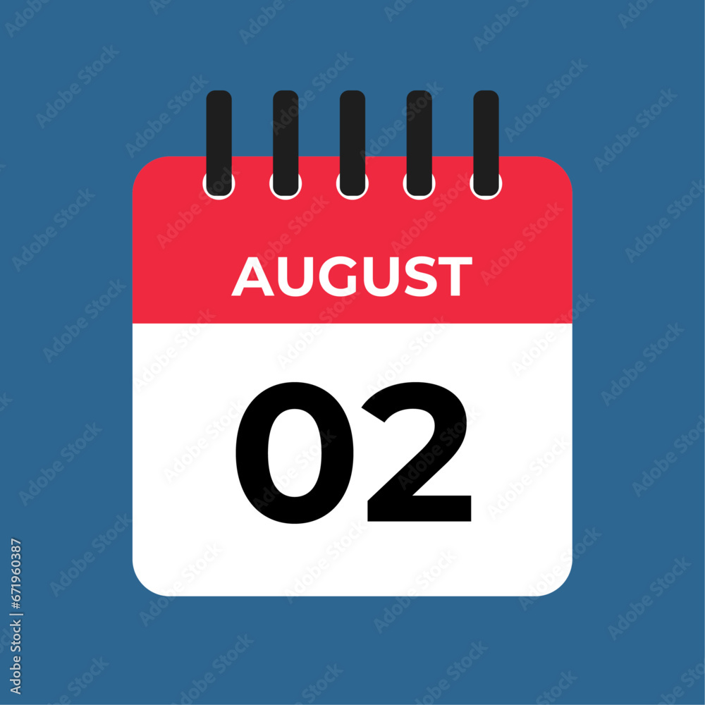 August 2 calendar reminder. 2 August daily calendar icon template. Calendar 2 August icon Design template. Vector illustration August 2 calendar reminder. 2 August daily calendar icon template. Calendar 2 August icon Design template. Vector illustration