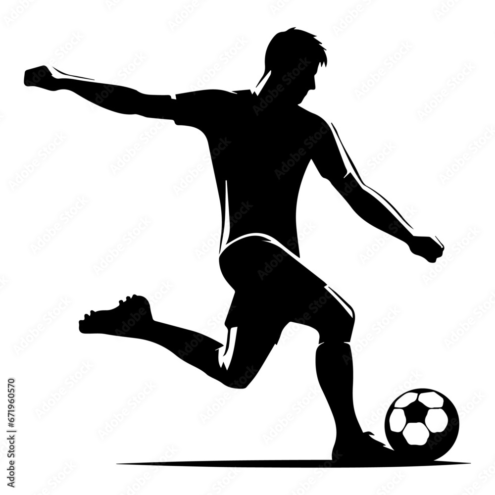 Soccer player vector silhouette, football player vector silhouette, soccer player silhouette illustration