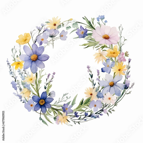 floral flower design watercolor art illustration frame round summer nature card wreath blossom © shabanashoukat49