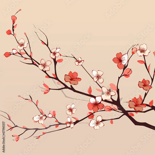 cherry flower blossom tree nature branch floral pink design Japanese japan beauty illustration