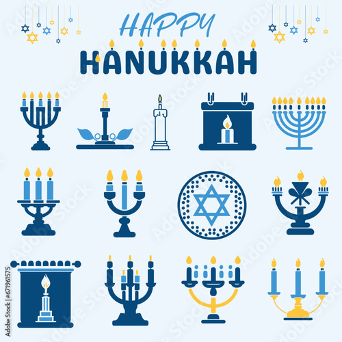Set of happy hanukkah design elements